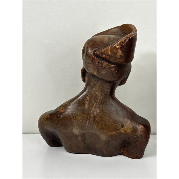 Pair Hand Carved African Tribal Wood Bust Man Woman Sculpture Folk Art Smooth - Picture 7 of 10